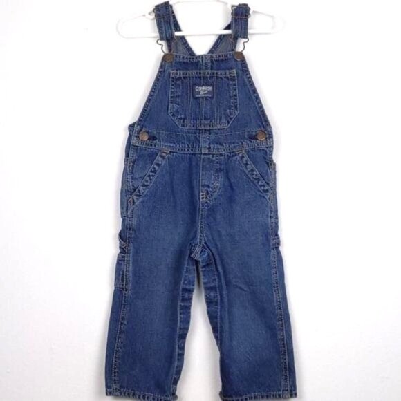 Oshkosh B'gosh -unisex kids Blue Jean overalls with snap legs Size 24M - Picture 1 of 14